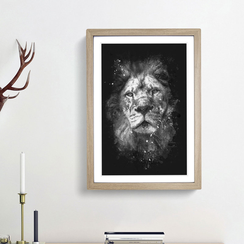 The Proud Lion - Framed Print, 45cm H x 33cm W x 2cm D, Oak Framed