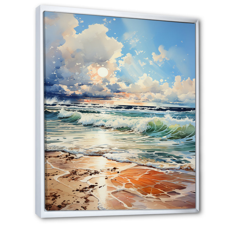 «Coastal Tranquility Horizon» sur toile, Cadre flottant blanc, H 32 po x l 16 po x P 1 po