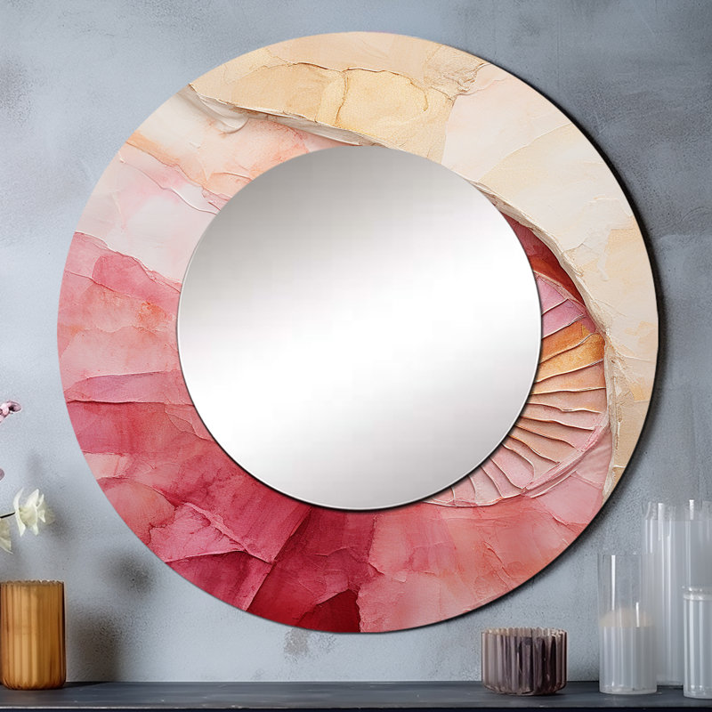 Beige rose minimalisme spirales poteries - spirales abstraites, miroir mural décoratif moderne, grand miroir rond, impression d'art en métal