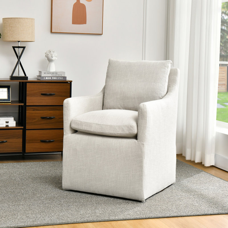 Bronte 24" Wide Country Farmhouse Linen Down Fill Upholstered Dining Armchair