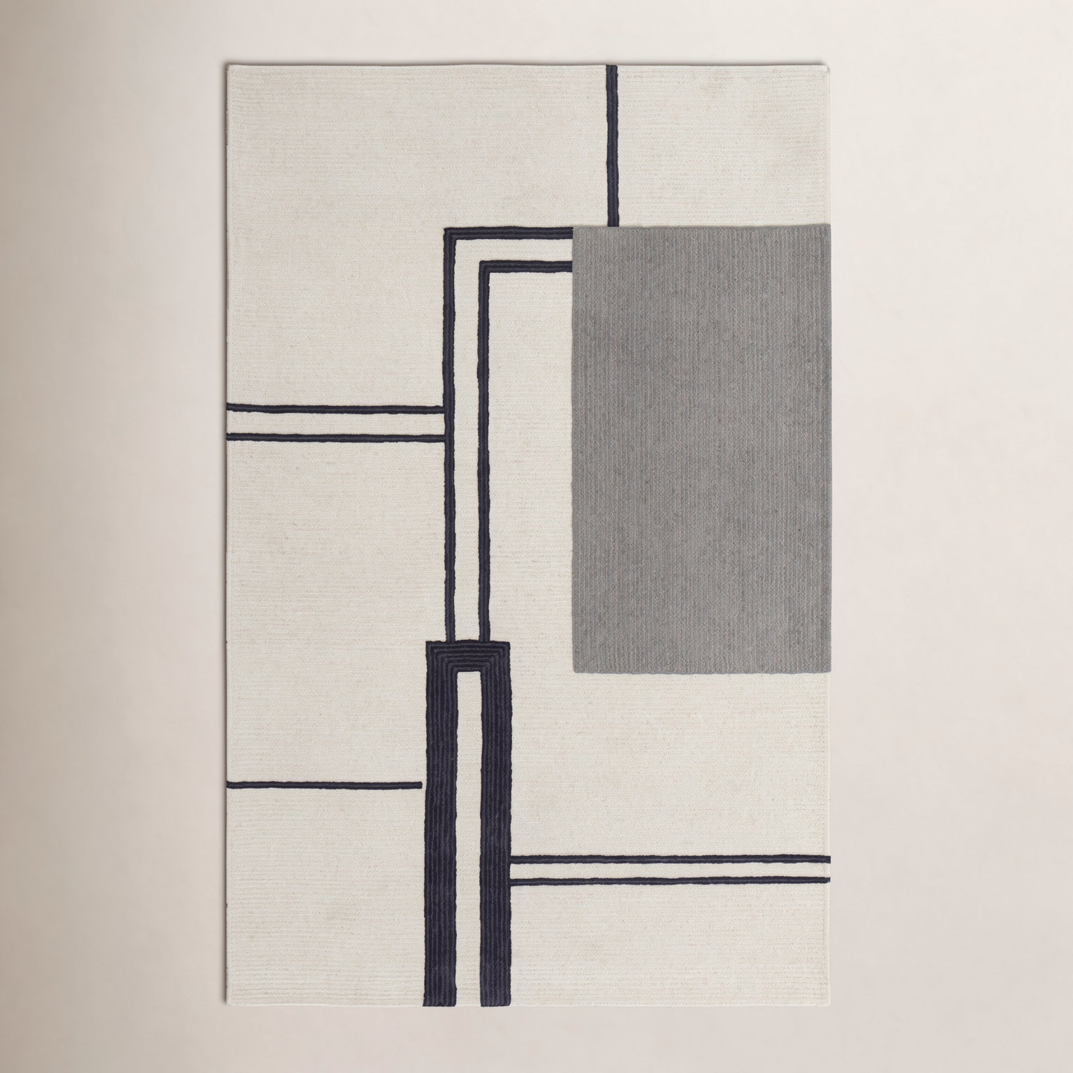 Nobu Architectural Mid-Century Modern, Ivory / Black, 5' X 8' Area Rug, Rectangle 3'6" x 5'6"