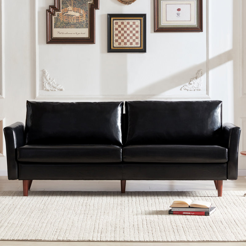 80.3'' Faux Leather Sofa, Assil  Black Faux Leather
