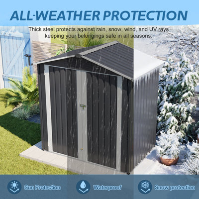 [Remise de rangement extérieure en métal gris 6 pi x 4 pi] - Porte verrouillable | Remise imperméable pour outils de jardin | Rangement pour la cour, le patio et la pelouse