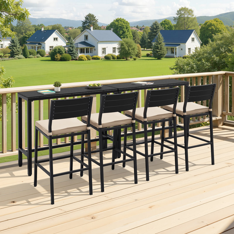 Table de bar rectangulaire en métal pour l'extérieur (ensemble de 2), H 37,09 po x l 42,91 po x P 15,67 po, Noir