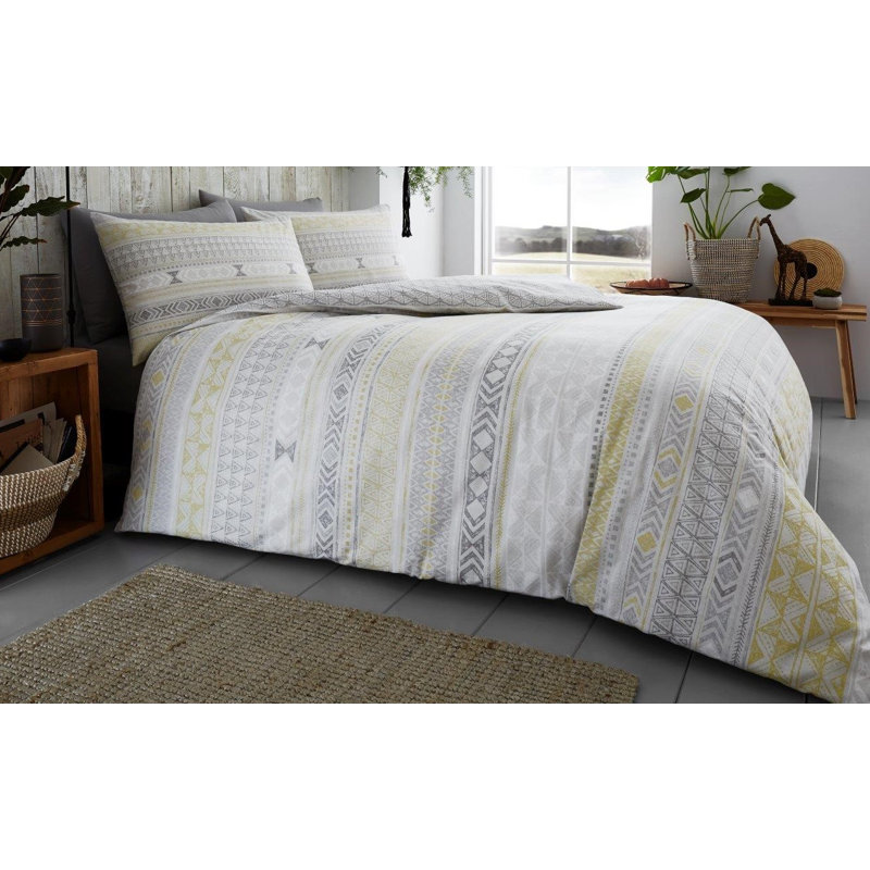 Striped Duvet Cover Set with Pillowcases, Grey, Double - 2 Standard Pillowcases