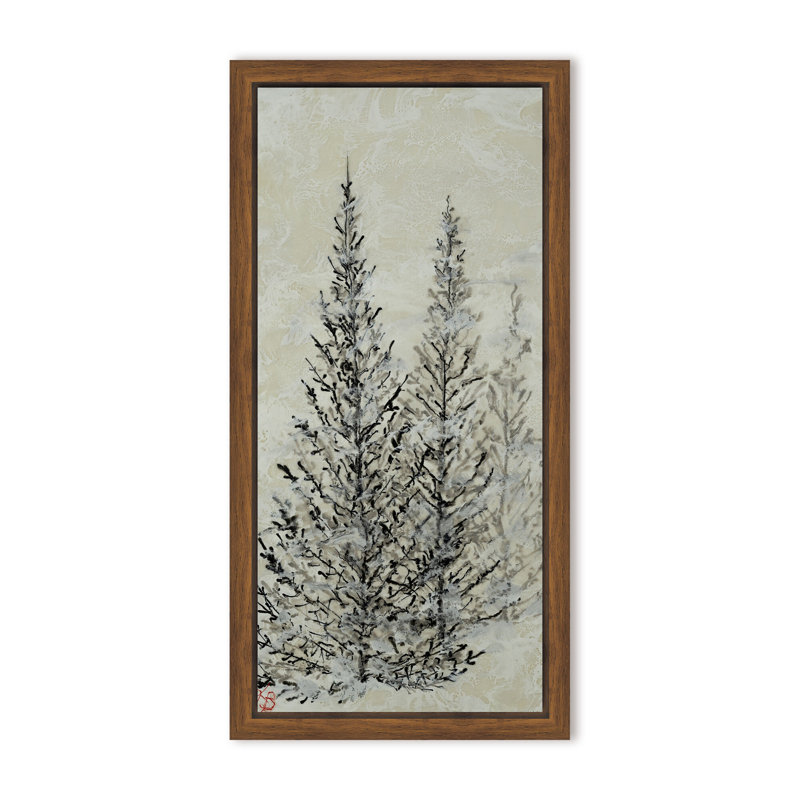 Nature Inspired "Silent Pines" Canvas Wall Art By , 16" H x 8" W x 1.125" D, Framed Matted Print, Gold