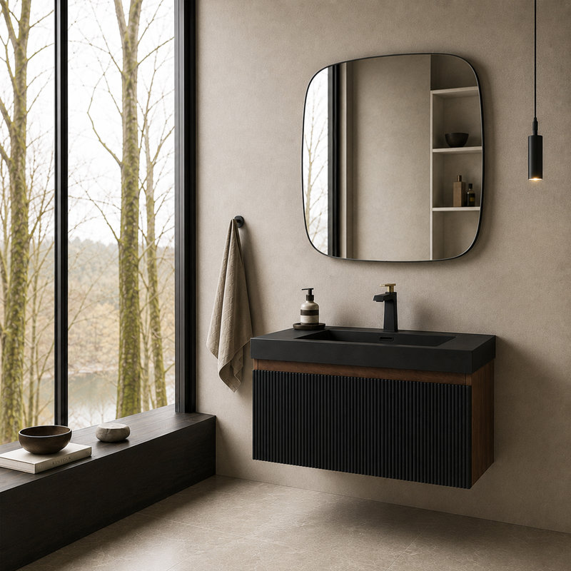Meuble-lavabo flottant en noyer fumé flottant 30 po VEXEL, 30 po, Noir