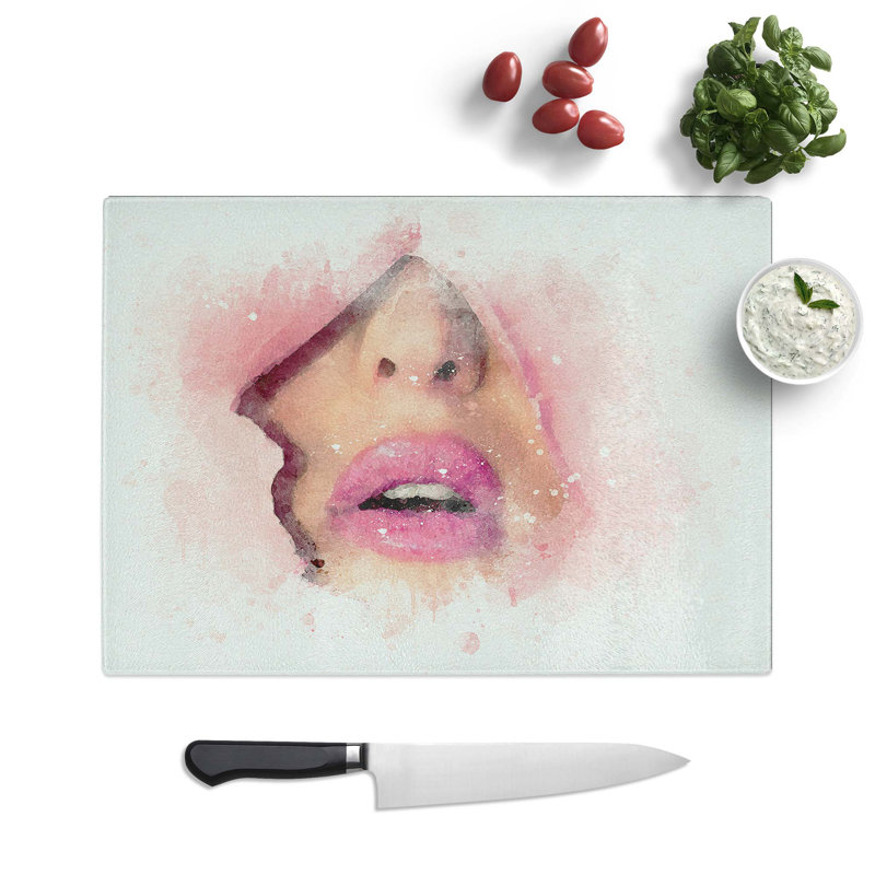 Tempered Glass Lips Breaking Through Chopping Board, 28.5 cm W x 20 cm L