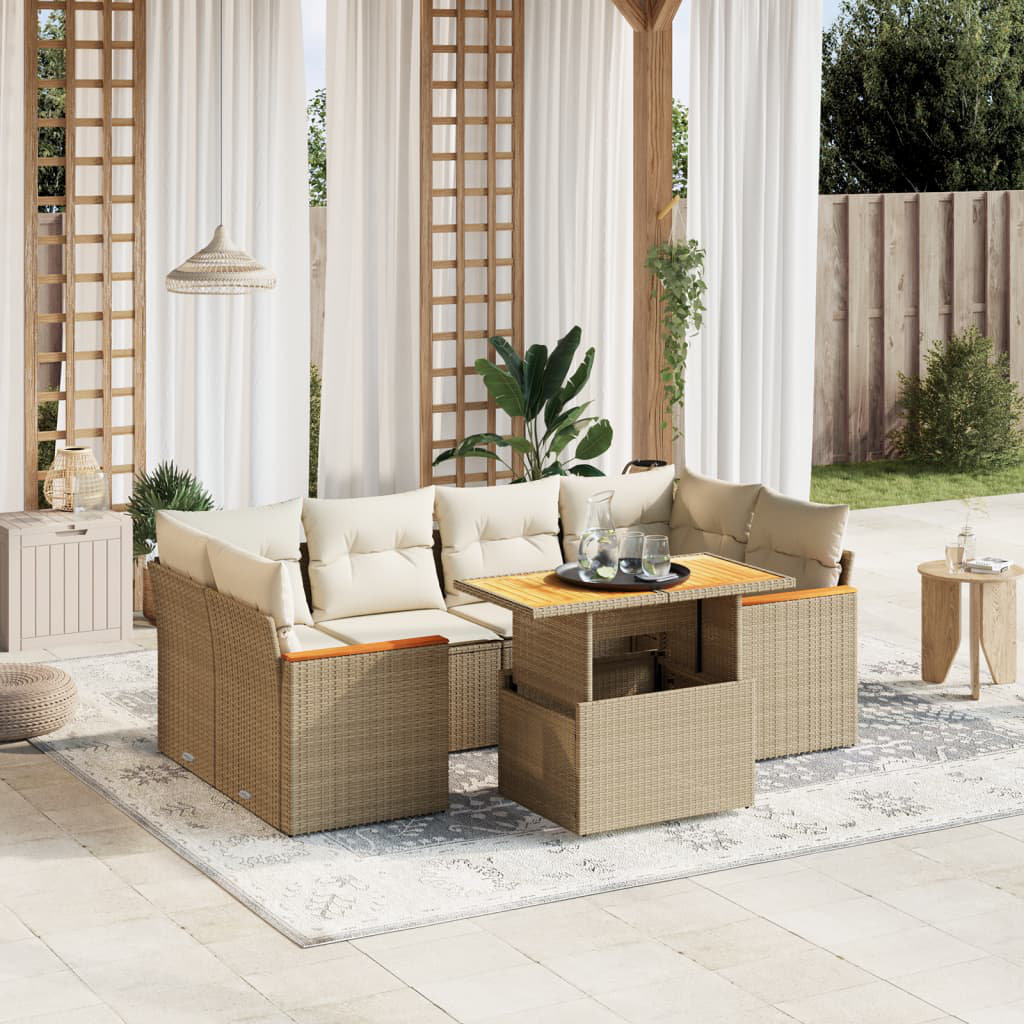 Vidaxl 7-Tlg. Garten-Sofagarnitur Mit Kissen Schwarz Polyrattan