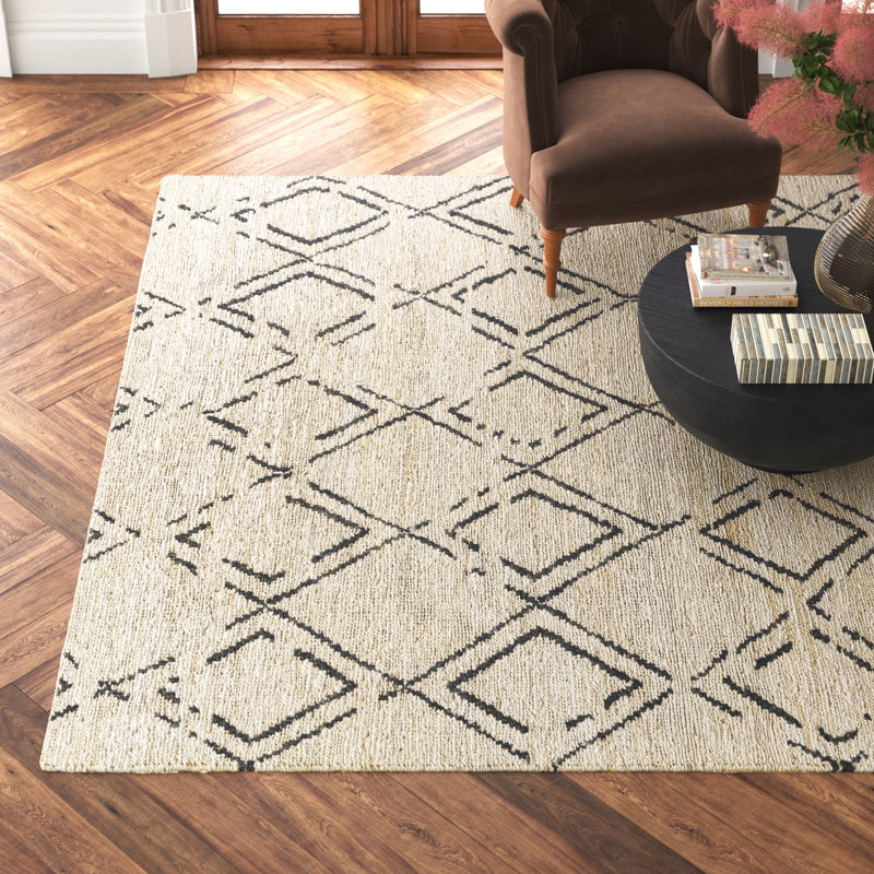 Pemberley Moroccan Handmade Flatweave Ivory/Black Area Rug, Rectangle 8' x 10'