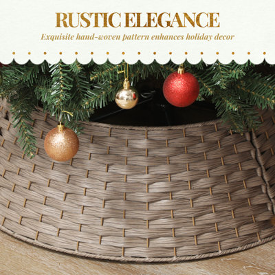 Rustic 2.25 Ft Hand-Woven Christmas Tree Collar | Natural Coffee Tone