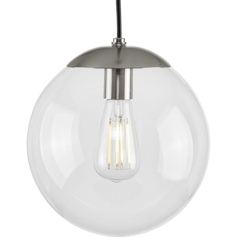 Luminaire suspendu en forme de globe à 1 lumière Chanie, Nickel brossé, H 10,5 po x l 10 po x P 10 po