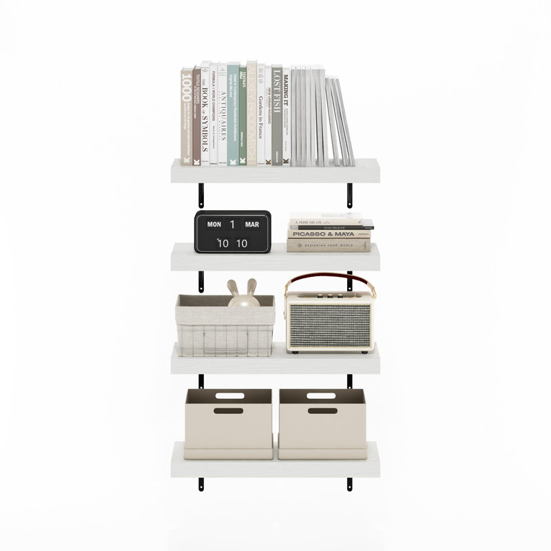 Furinno Tanna Wall Mounted Floating Display Shelves, White Texture, Set of 4, 1.65" H x 22.44" W x 9.37" D