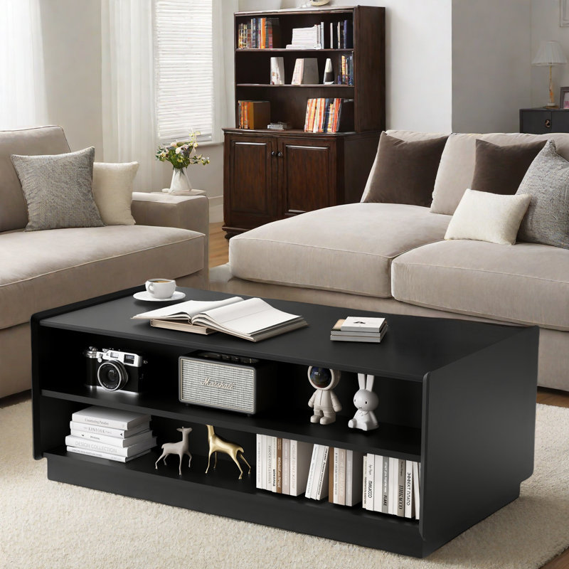 Table basse moderne moderne avec 4 tiroirs et 2 tablettes, Noir