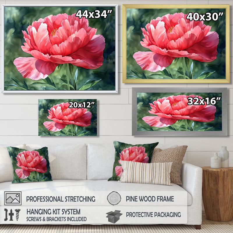 Pivoine d'été en pleine floraison I - art mural pivoine pour le salon, Toile tendue, H 30 po x l 40 po