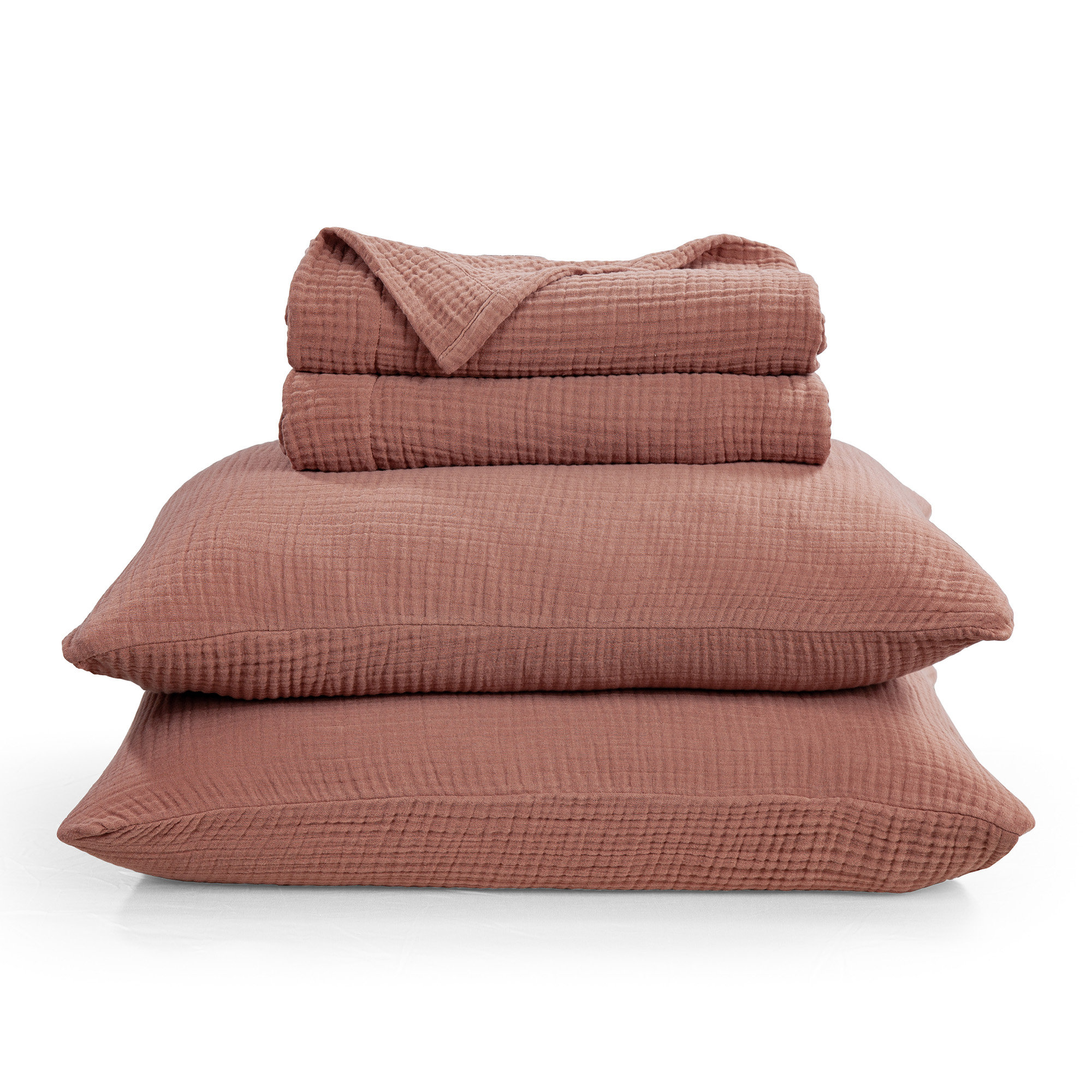 Cotton Voile Classic Casual Modern Rustic Soft And Lightweight Throw Blanket Set, Red Clay, Queen