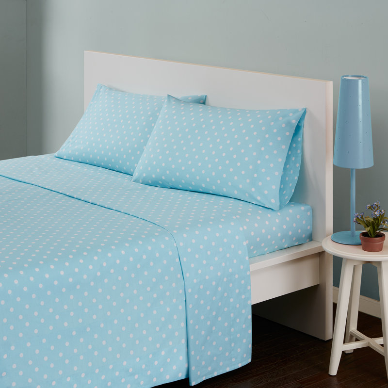 Seafoam Polka Dot Twin Cotton Percale Sheet Set