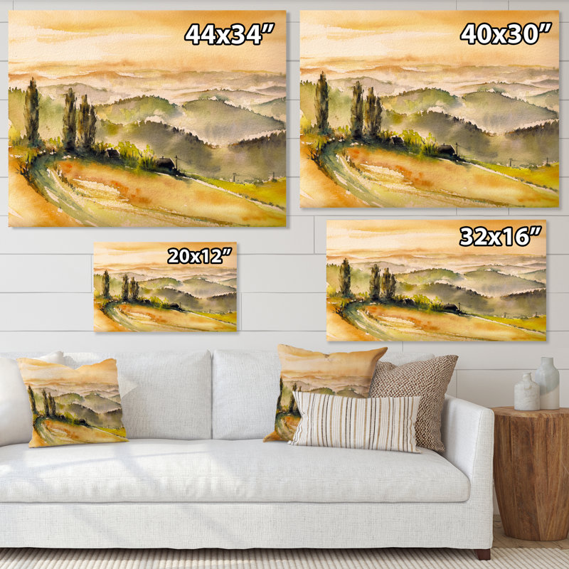 Paysage rétro avec vignobles - peinture sur toile, H 24 po x l 32 po, Toile tendue