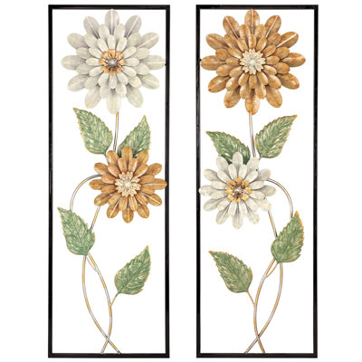 Metal Wall Art, Set of 2 Large Mordern Rectangular Wall Panels, Abstract Minimalist Flower Wall Décor for Living Room, Bedroom, Kitchen, Hallway Decoration