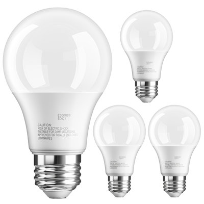 Ampoule à DEL, forme standard A19 équivalente à 60 W, non réglable, lumière chaude de 3000 K (paquet de 4)