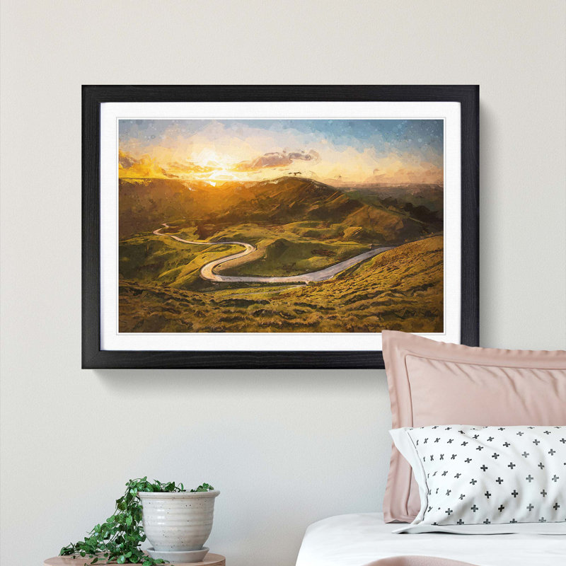 Mam Tor in the Peak District in Abstract - Picture Frame Graphic Art Print, 50cm H x 76cm W x 2cm D, Black