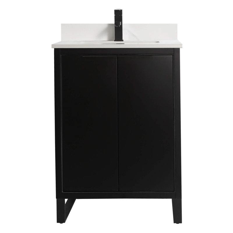 Minday 24'' Single Bathroom Vanity with Stone Top, Black Matte, Matte Black
