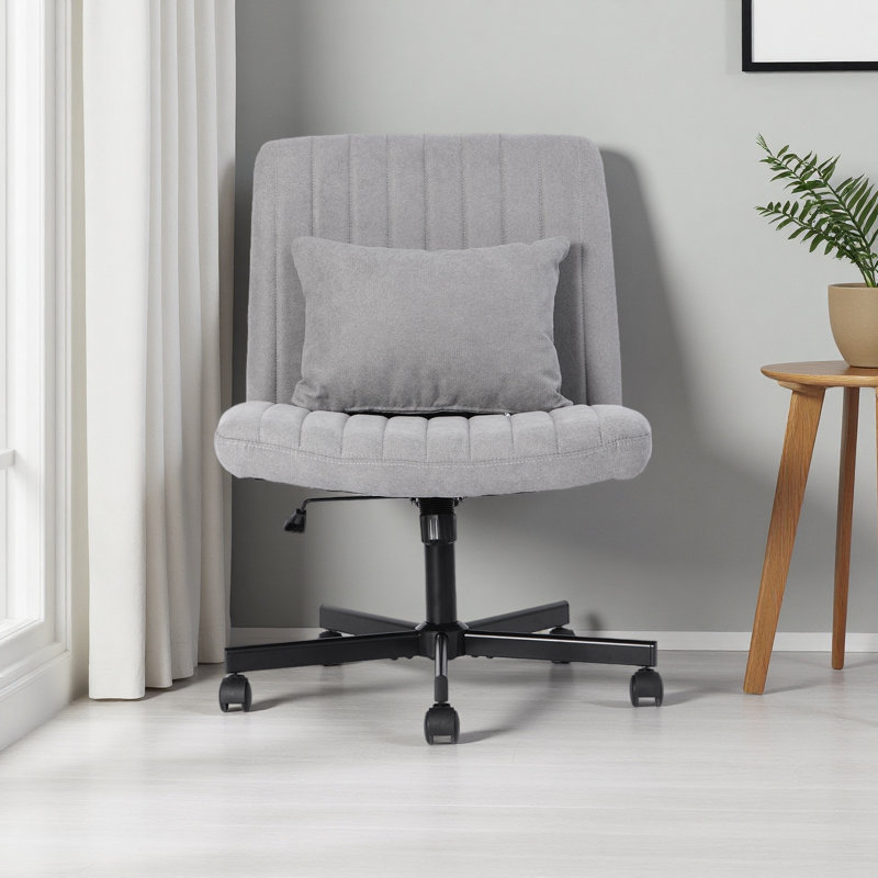 Criss Cross Armless Office Chair With Wheels - Versatile For Home Office, Meditation & Makeup, Light Gray