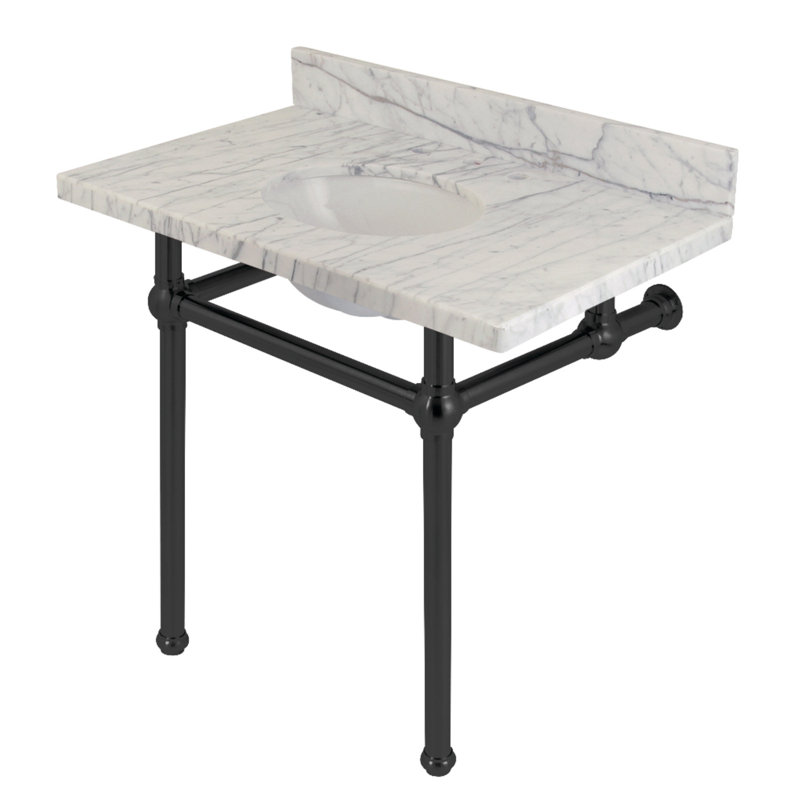Kingston Brass Templeton 36-Inch Vanity Top with Brass Legs (8-Inch, 3-Hole), Carrara Marble/Matte Black