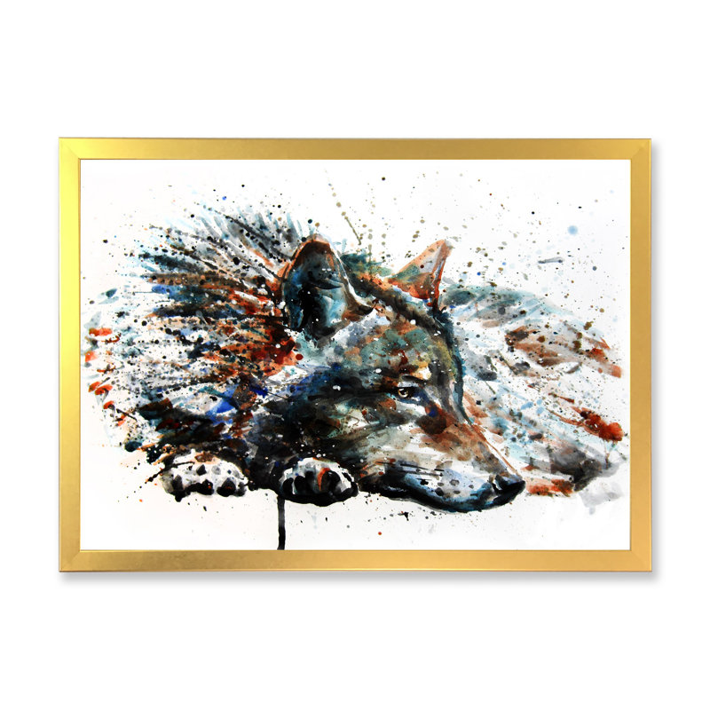Loup, animaux sauvages - reproduction de cadre flottant sur toile, Cadre doré, H 16 po x l 32 po x P 1 po