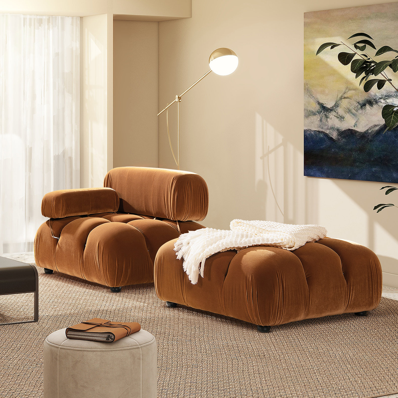 Reva 36" Ottoman, Burnt Orange