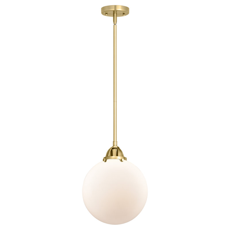 Nouveau - Mini-luminaire suspendu à tige 1 lumière 10 po Alfonsa - ampoule non incluse, Blanc mat, Or satiné