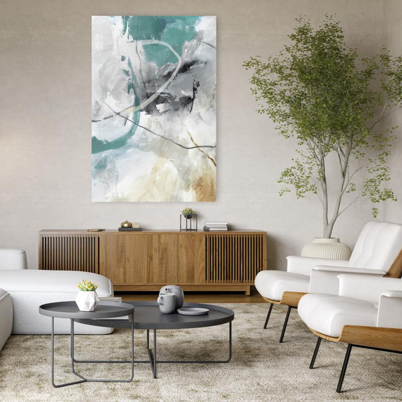 Enigmatique bleu sarcelle I, art moderne abstrait, H 48 po x l 32 po