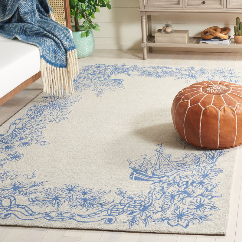 Chelsea Hand Tufted Wool/Cotton Floral Rug in Grey/Blue, Rectangle 6' x 9'
