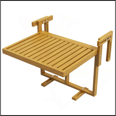 Balcony Railing Table, Outdoor Folding Hanging Table, 4 Height Adjustable, Space-Saving Wood Bar Table For Serving Food And Studying