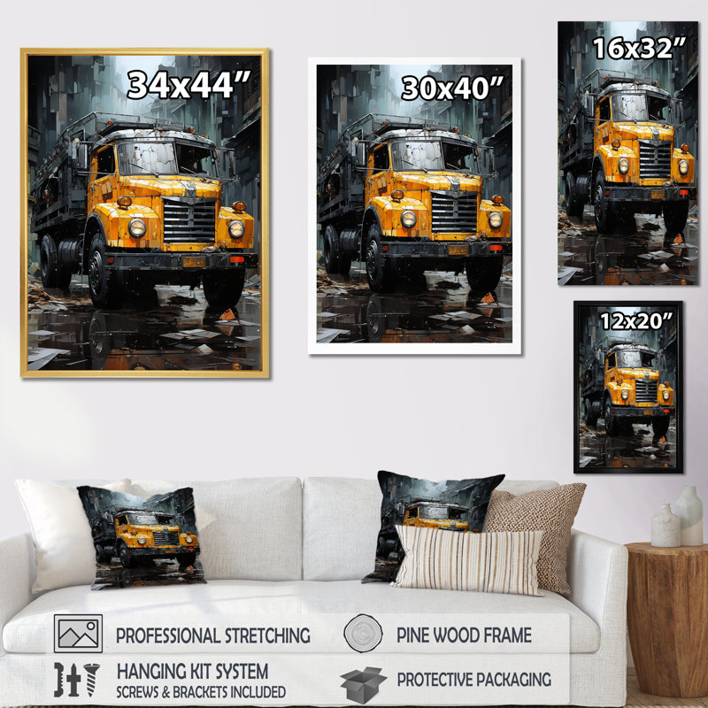 " Old Black Garbage Truck I ", Black Floater Framed, 20" H x 12" W x 1" D