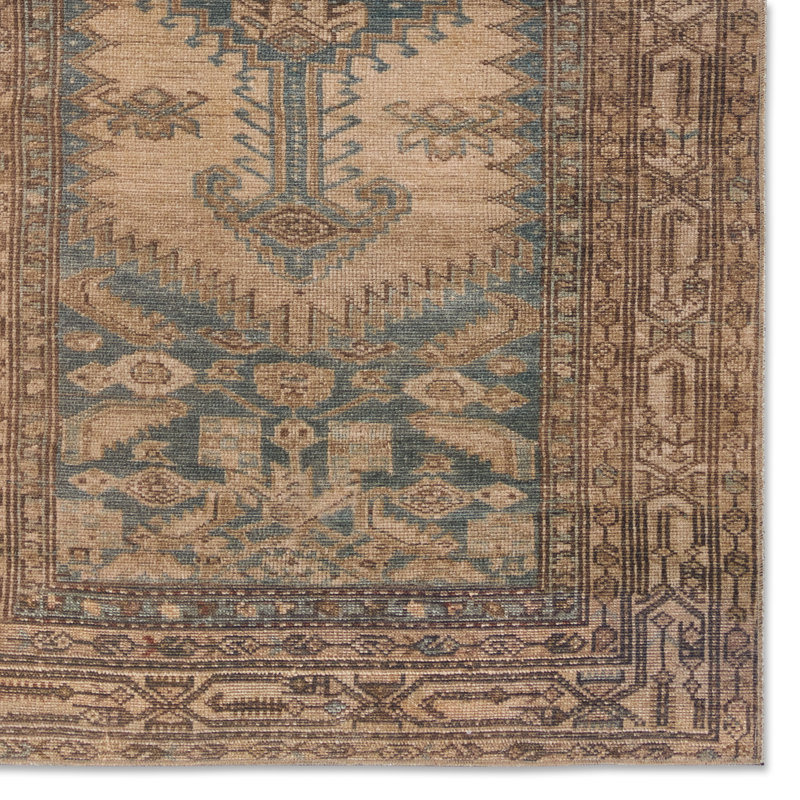 Machine Washable Oriental Machine Woven Polyester Area Rug in Brown/Blue, Runner 2' x 6'