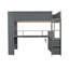 Lit mezzanine double moderne en bois avec bureau multifonctionnel et DEL, gris foncé