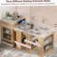 Îlot de cuisine 59,5 po avec table de salle à manger extensible, table de rangement de cuisine avec rangement double-face, îlot de cuisine avec 2 tiroirs, prise de courant, tablettes latérales ouvertes, pour la cuisine, la salle à manger, naturel-598304646