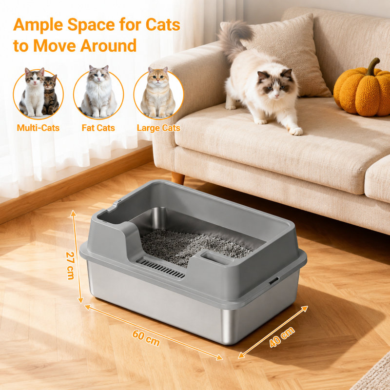 Stainless Steel Litter Box, 60*40*27CM, Gray