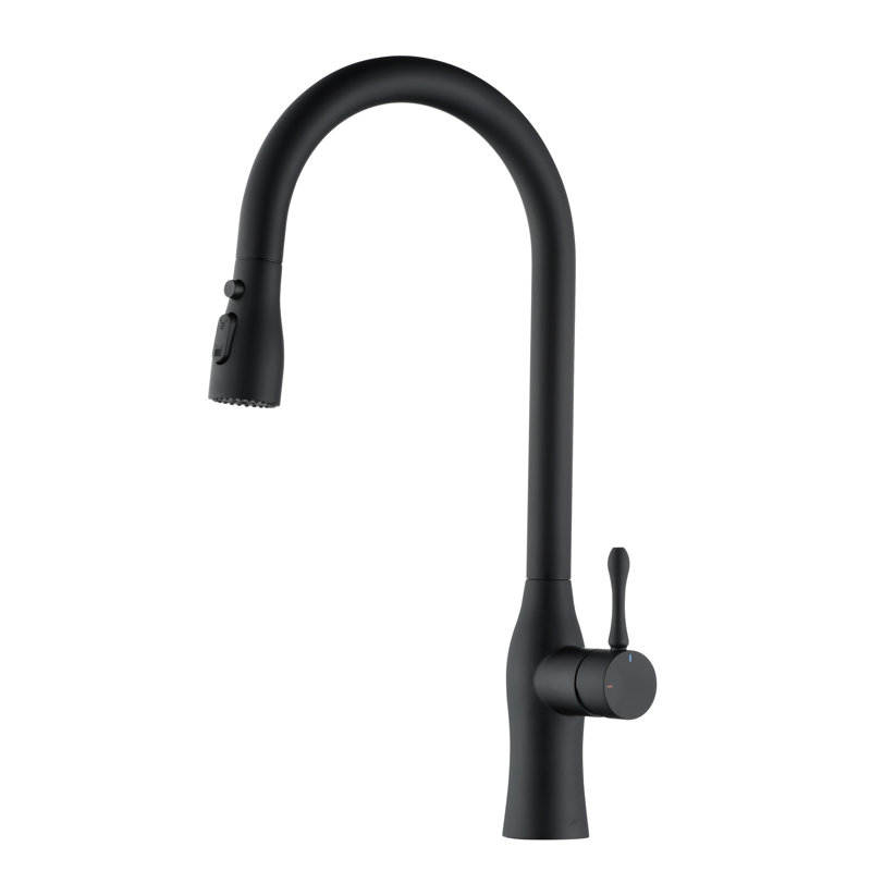 Robinet rétractable noir mat d'inspiration professionnelle, corps en acier inoxydable