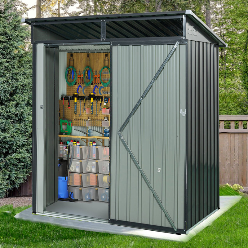 5 x 3 FT Outdoor Metal Storage Shed, Garden Shed Lockable Door, Transparent Panel Windows, Air Vent, Gray