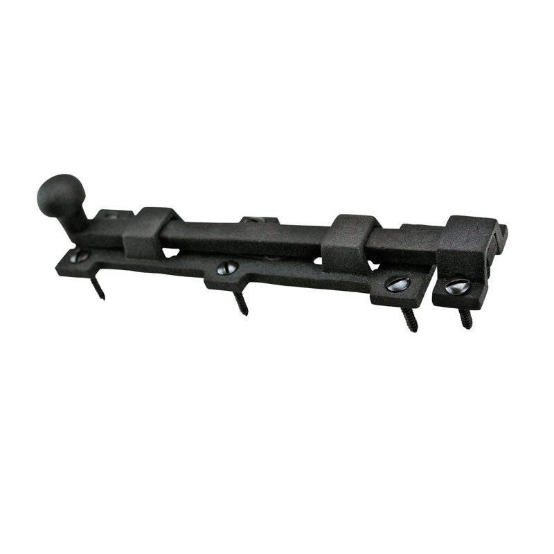 Black Wrought Iron Ball Tip Slide Bolt Latch with Mounting Hardware