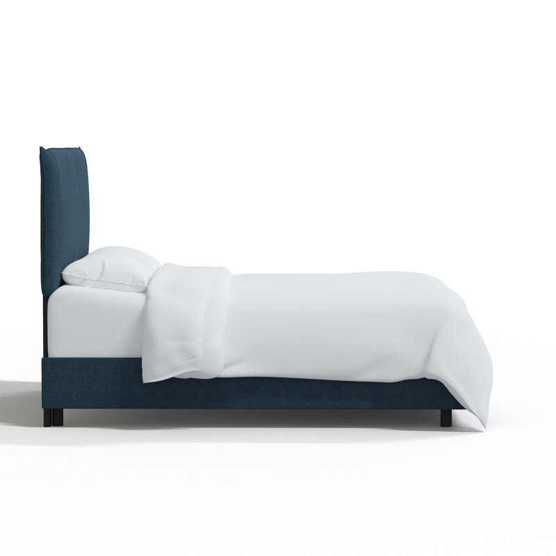 Lit tapissier standard à profil bas Bessinger, Simple, Lin texturé bleu marine Zuma
