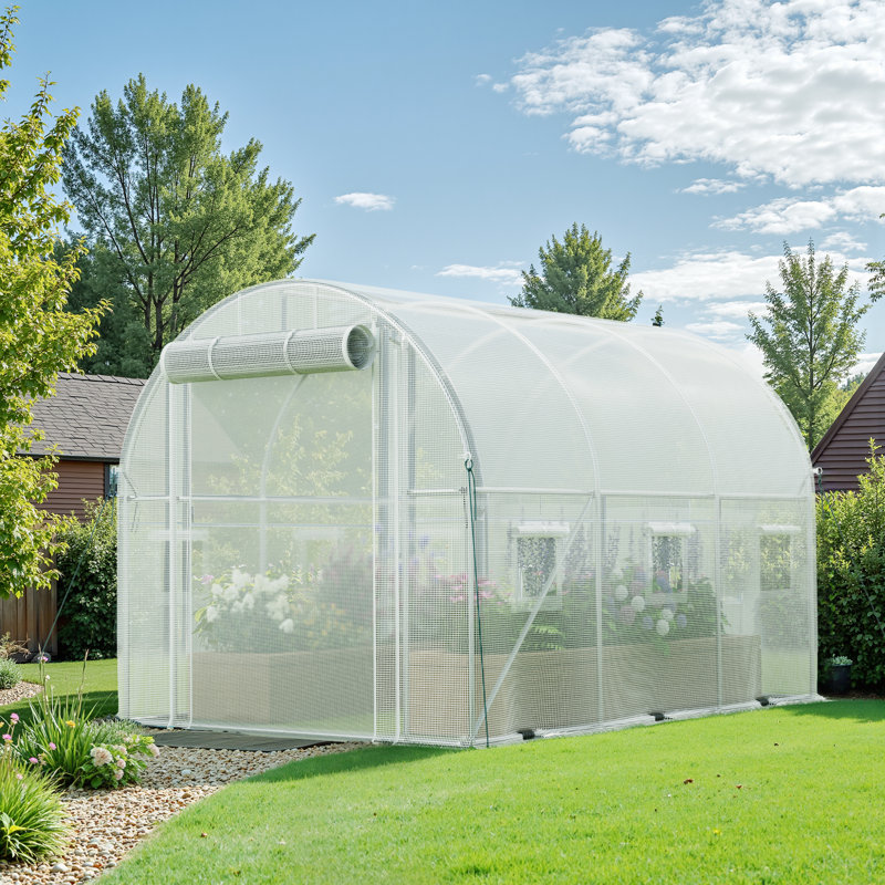 10x6.5x6.5 Ft Walk-in Tunnel Greenhouse With 6 Ventilated Mesh Windows, White
