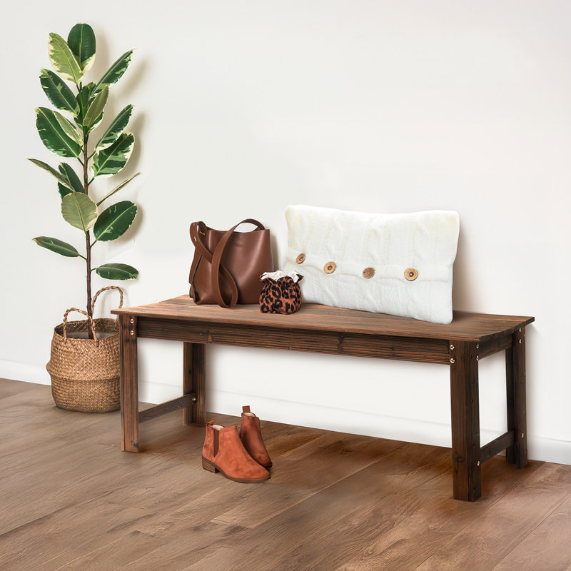 Solid Wood Backless Garden Bench, 17.7" H x 48" W x 17" D, Brown