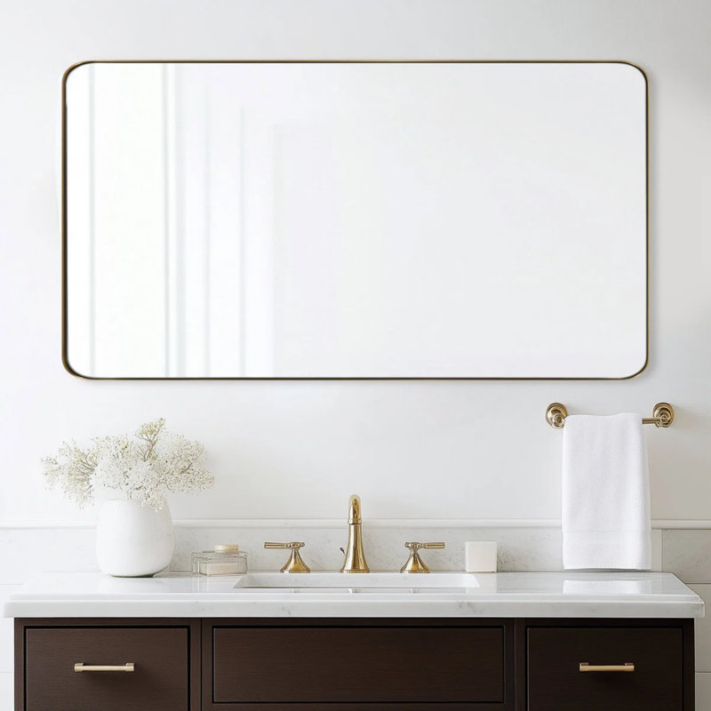 Miroir de salle de bain Inse Cadre en acier inoxydable, Or brossé, 48 po x 24 po