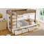 Lit simple superposé simple / simple / simple TG avec 4 tiroirs de rangement, lit superposé en bois massif avec garde-robe intégrée et garde-corps pleine longueur, sans sommier, beige et naturel-1656017992