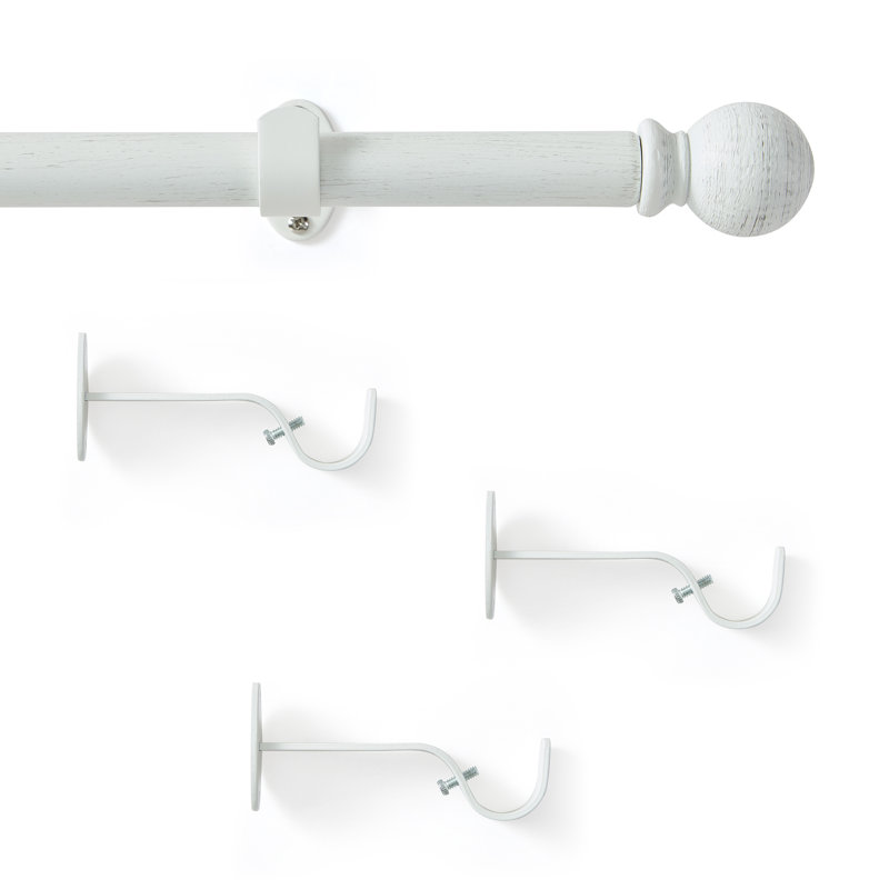 Tringle à rideaux réglable en fer forgé rustique Gwyn, avec embouts boule martelés, L 32 po x L 142 po, Blanc