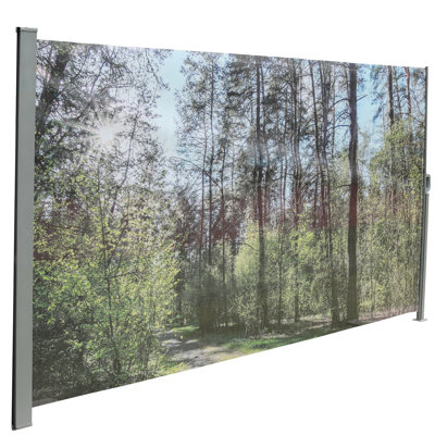 Gray Retractable Manual Side Awning Screen, 71"X138", Semi-Transparent Mesh With Printing, Water , Create Private Outdoor Space Rectangular Upf50+ Made Of Galvanized Steel And 280G Mesh, Weather