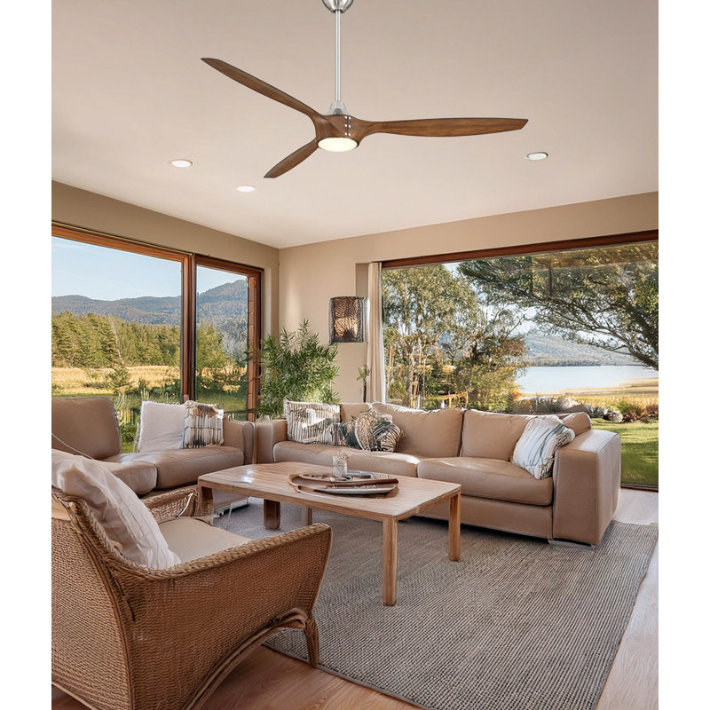 Ventilateur de plafond intelligent 65 po Pierce, Bois brun, Nickel brossé